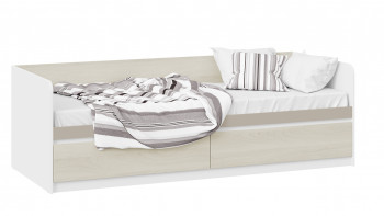 Кровать «Сканди» с 2 ящиками Дуб Гарден/Белый/Глиняный серый в Сосновке - sosnovka.mebel54.com | фото