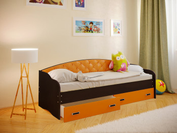 Кровать Софа-8 с мягкой спинкой (900х1900) Венге/Оранжевый в Сосновке - sosnovka.mebel54.com | фото