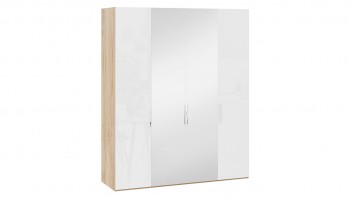 Шкаф комбинированный с 2 глухими и 2 зеркальными дверями «Эмбер» Яблоня Беллуно/Белый глянец в Сосновке - sosnovka.mebel54.com | фото