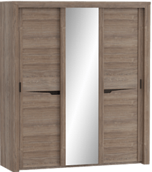 Шкаф трехдверный Соренто с раздвижными дверями Дуб стирлинг/Кофе структурный матовый в Сосновке - sosnovka.mebel54.com | фото
